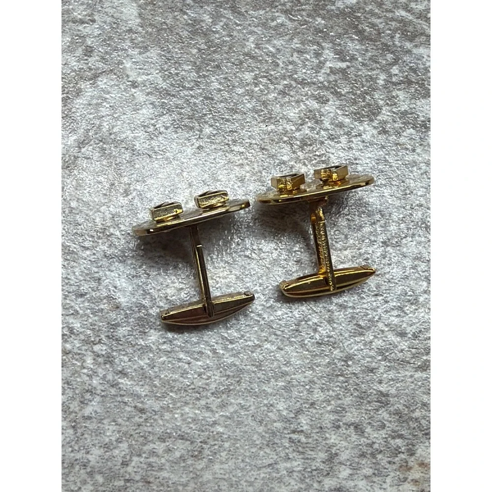 Vintage Gold Tone Quotation Mark Cufflinks Black Enamel Punctuation Jewelry